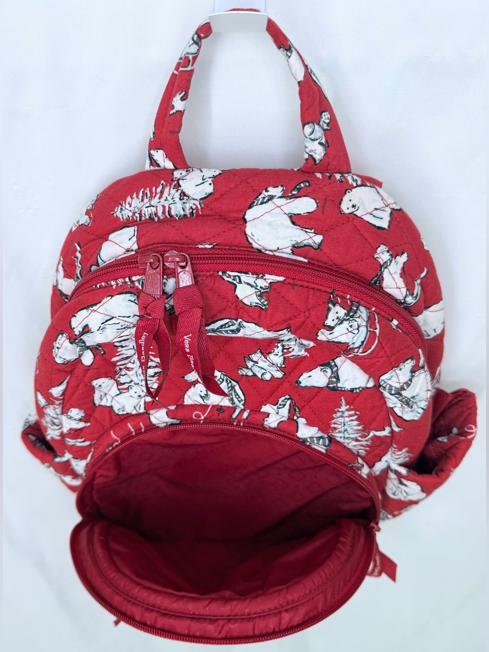 Vera Bradley Red Quilted Polar Bear Print Backpack - Picture 4 of 6